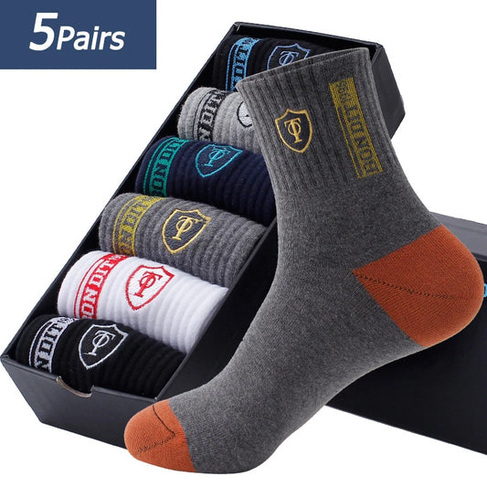 5 Pairs Men’s Summer Sports Socks Breathable Sweat Absorbent Thin Basketball Crew Socks EU 38-47