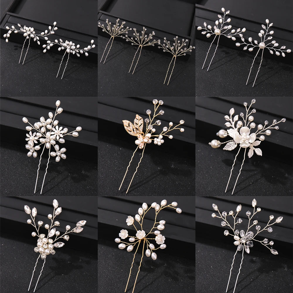 Elegant Crystal Pearl Rhinestone Hairpins for Women Bridal Party Accessories