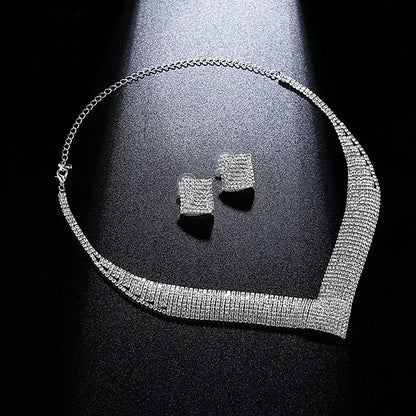 Luxury Crystal Bridal Jewelry Set with African Beads and Rhinestone Necklace and Earrings for Engagement Party Gift