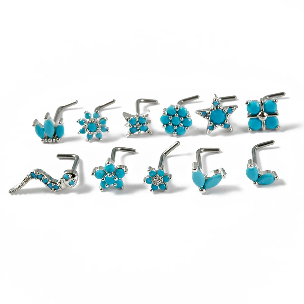Turquoise Marquise Gem Sunflower Nose Bone Stud 20g Stainless Steel Piercing Jewelry