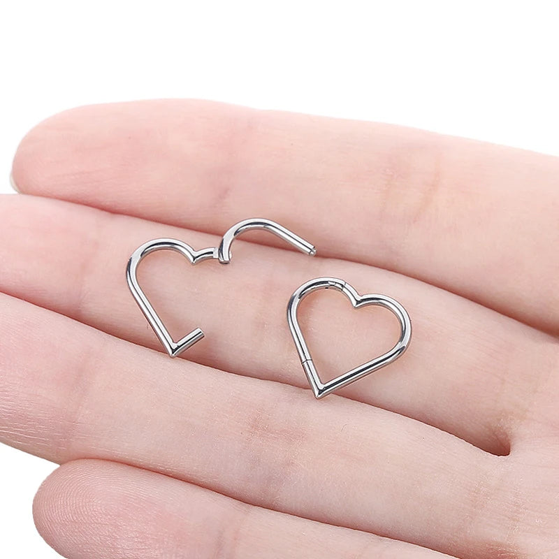 Steel Heart Shape Hinged Septum Clicker Tragus Cartilage Piercing Jewelry