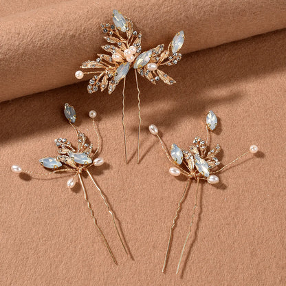 Elegant Pearl Flower Wedding Hairpin Comb Set for Brides