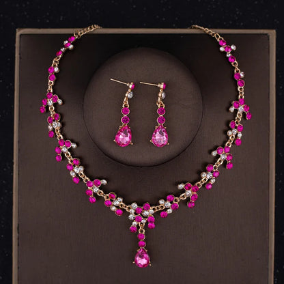 Baroque Crystal Tiara & Crown Jewelry Set - Top-Rated Rhinestone Bridal Accessories Rose Red