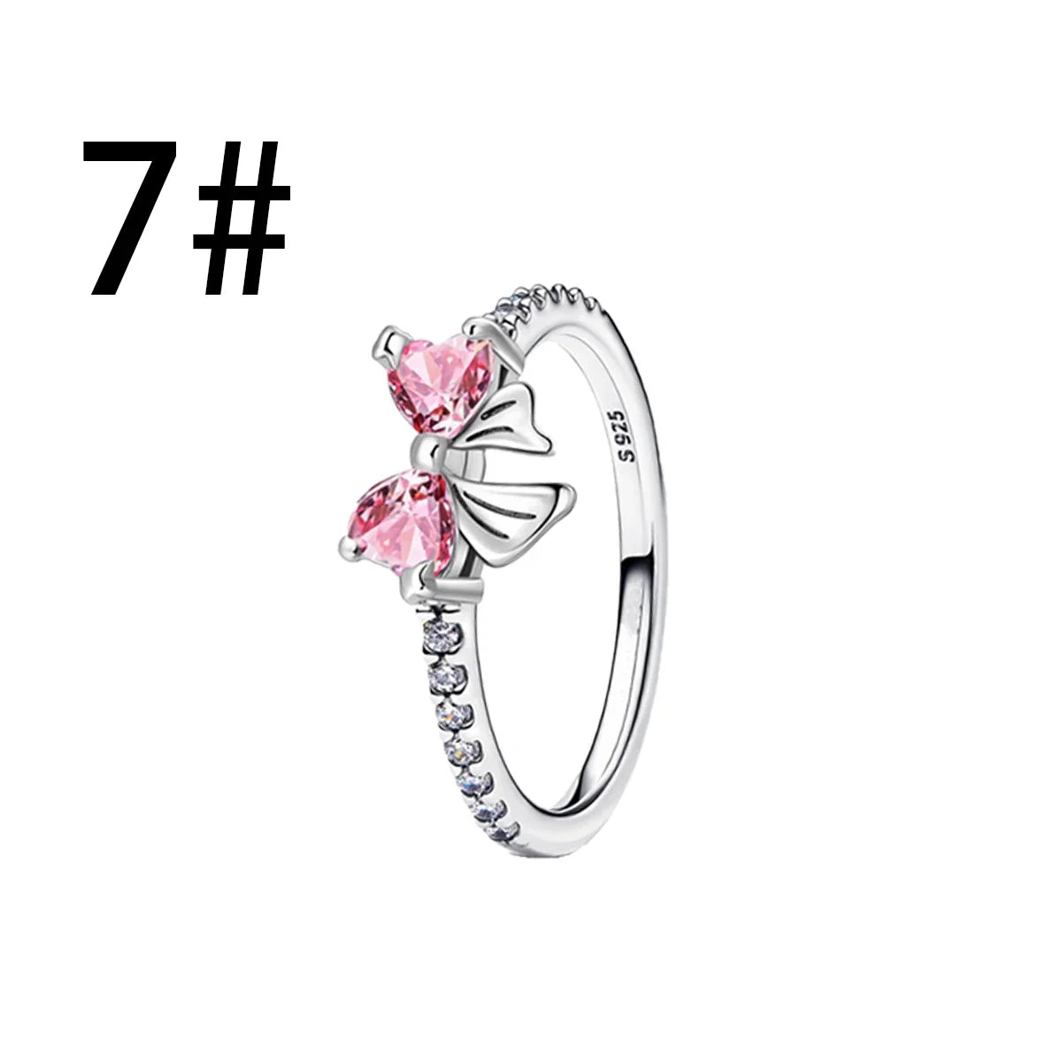 925 Sterling Silver Colorful Bow Jewelry Set for Women Rings Earrings Necklaces Charms DIY Gift
