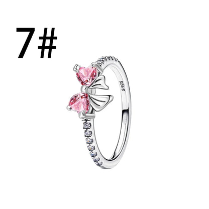 925 Sterling Silver Colorful Bow Jewelry Set for Women Rings Earrings Necklaces Charms DIY Gift