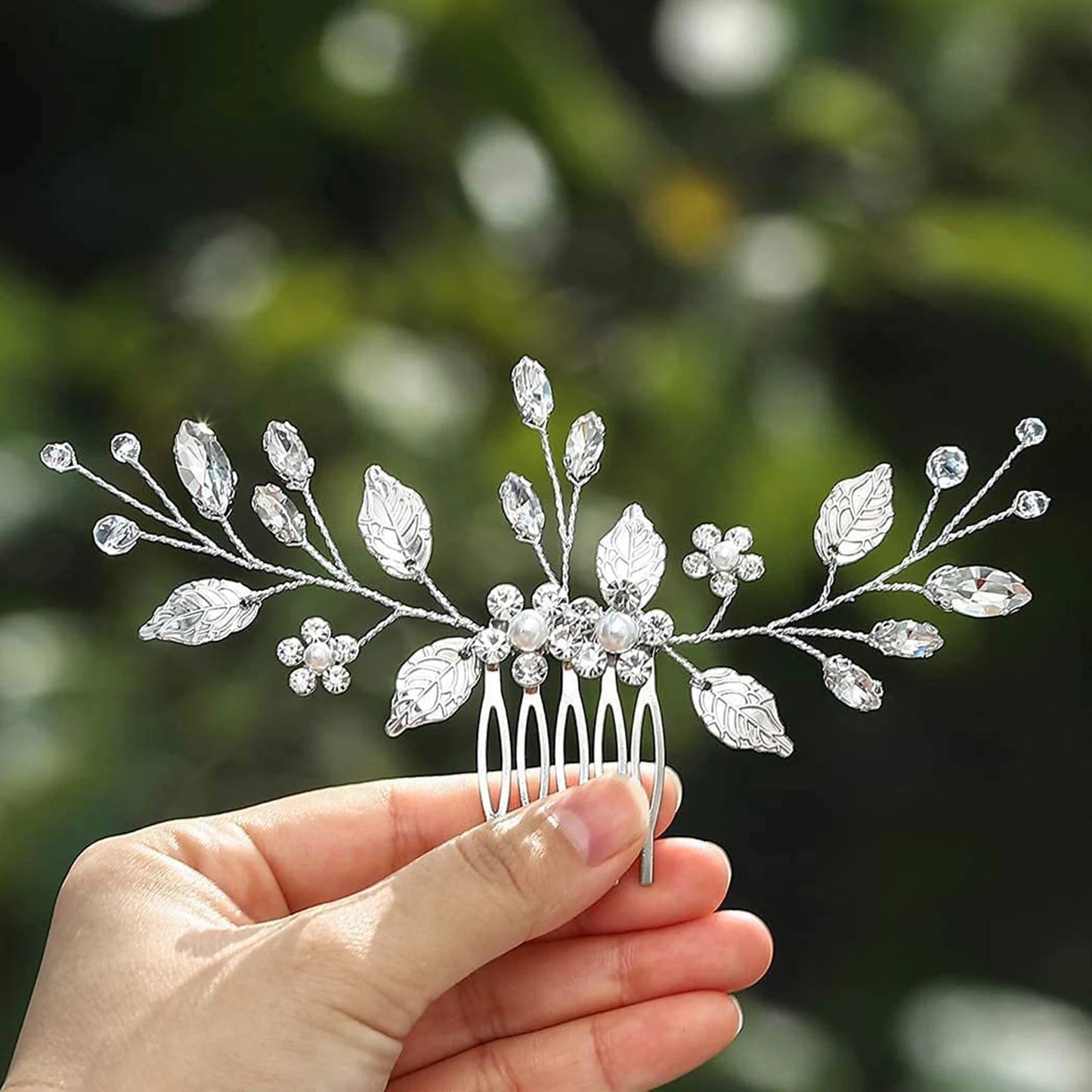 Crystal Pearl Leaf Hair Comb Clip - Handmade Wedding Tiara for Brides