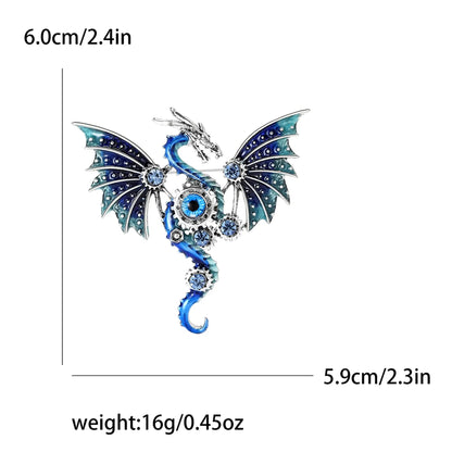 Enamel Dragon Pins for Women Rhinestone Brooch Jewelry Blue4447