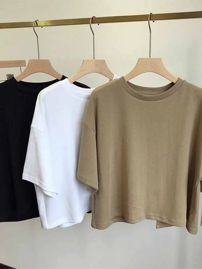 Korean Summer Backless Crop Top Loose Round Neck Sweet