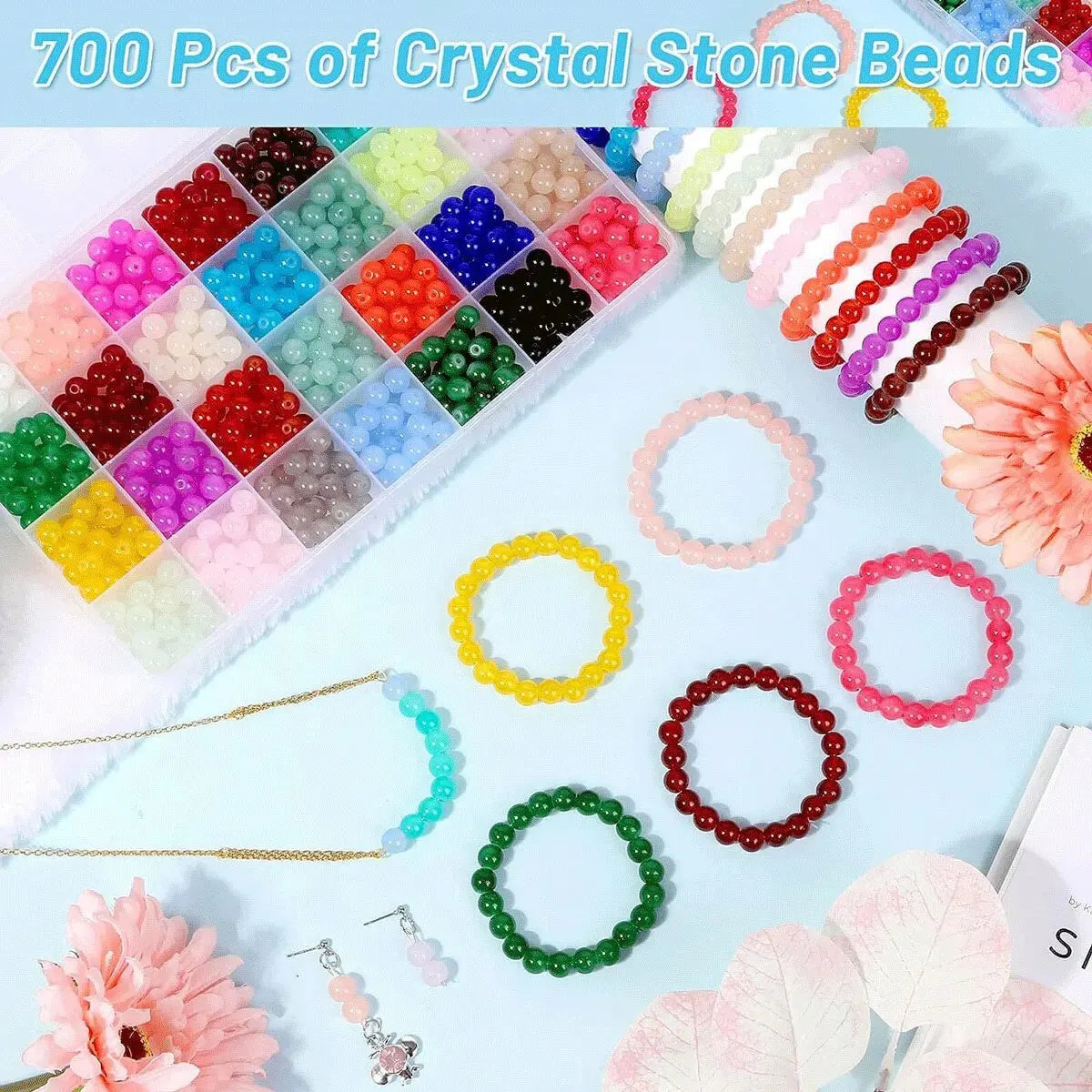 700 Pieces Vibrant Glass Crystal Beads Set - 28 Color DIY Jewelry Making Kit for Bracelets and Necklaces