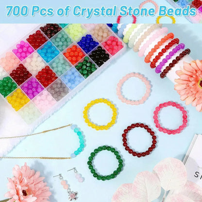 700 Pieces Vibrant Glass Crystal Beads Set - 28 Color DIY Jewelry Making Kit for Bracelets and Necklaces