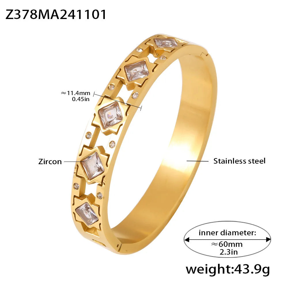 Vintage Gold Plated Stainless Steel Bracelet with Red Glass Bangle Charm Luxury Jewelry Gift for Women