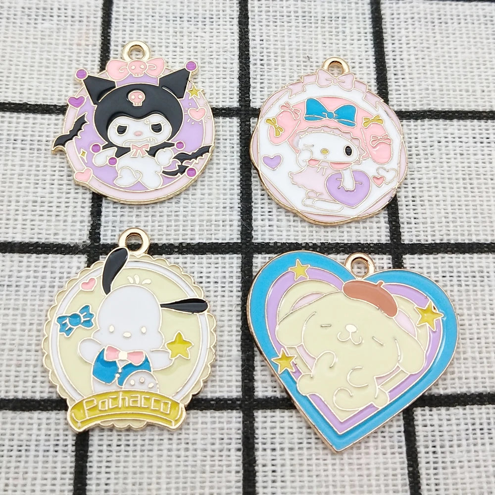 Gold Plated Enamel Anime Cartoon Charms Set for DIY Jewelry Making