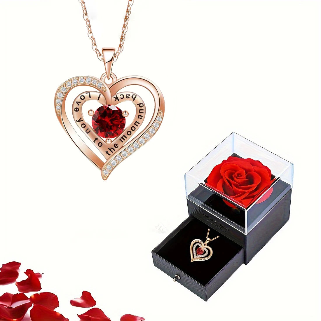 Luxury Red Zircon Pendant Necklace with Rose Flower Gift Box for Women BOX-139-6