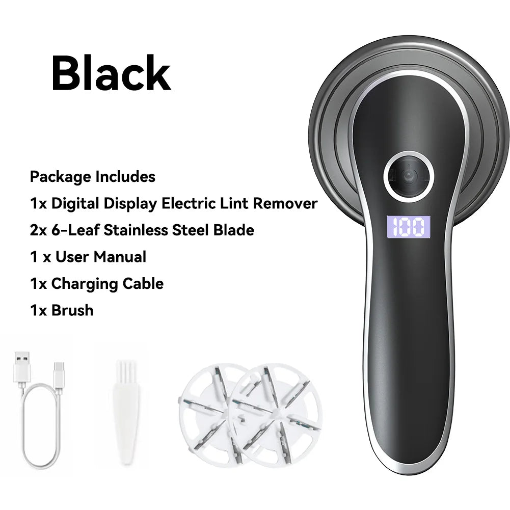 Electric Digital Display Lint Remover Portable Fabric Shaver for Quick and Easy Cleaning Digital black