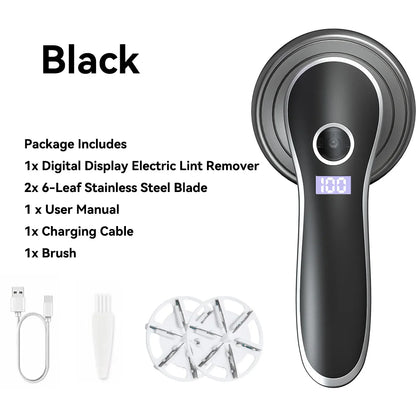 Electric Digital Display Lint Remover Portable Fabric Shaver for Quick and Easy Cleaning Digital black