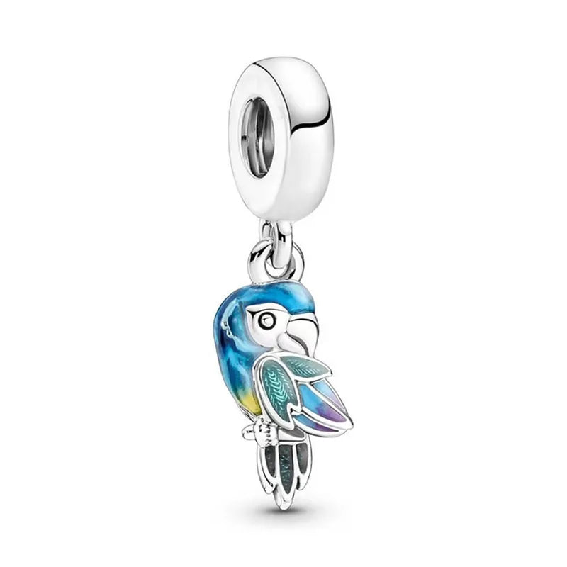 Spring 2025 925 Sterling Silver Blue Flower Butterfly Pendant DIY Charm Bead for Bracelet Necklace Jewelry for Women