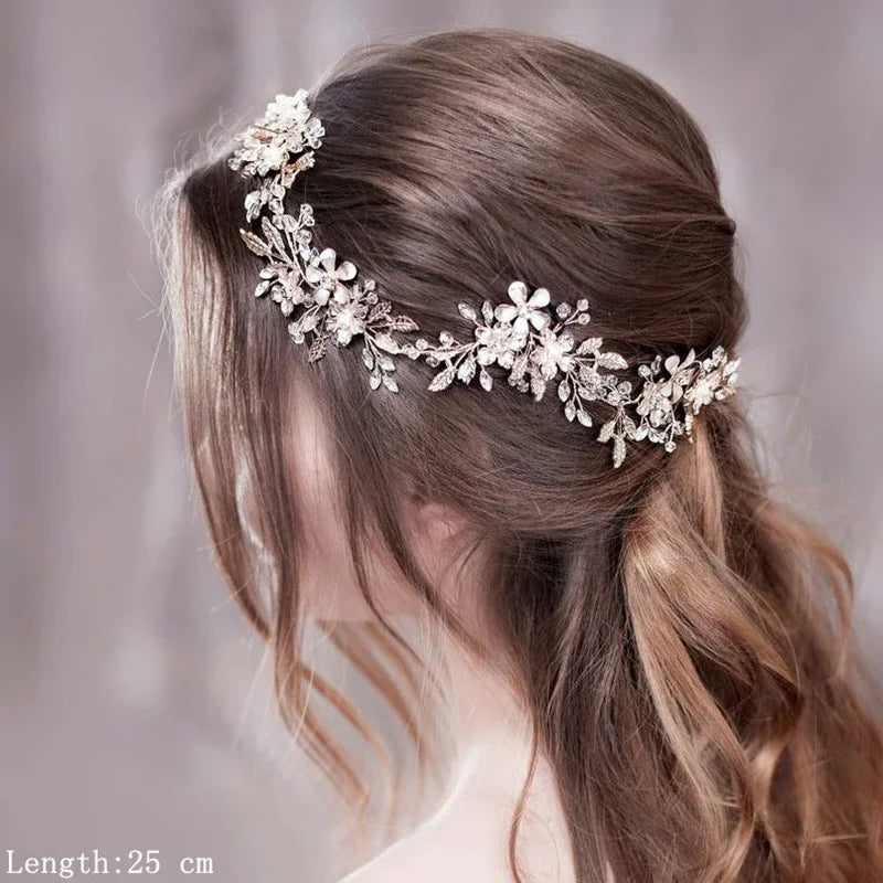 Elegant Pearl & Crystal Bridal Headband - Stunning Rhinestone Leaf Tiara for Women Gold 1