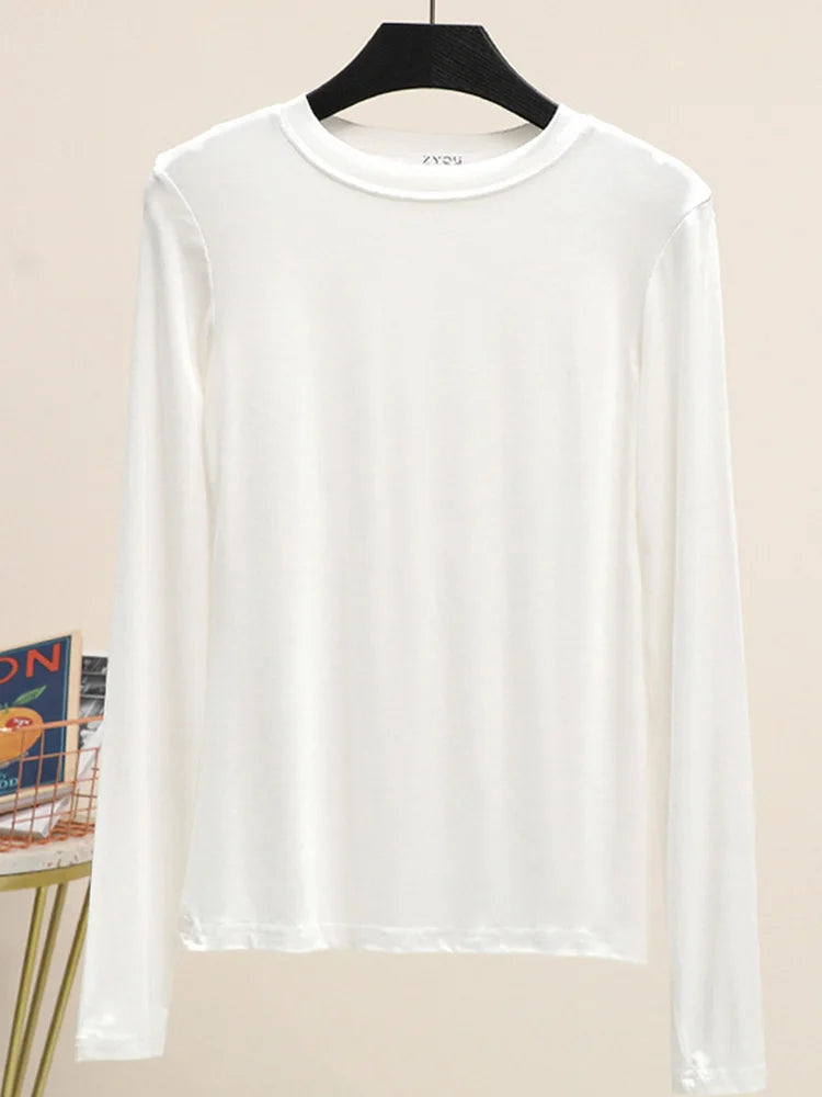 Modal Cotton Long Sleeve O Neck Womens Autumn Basic Tee