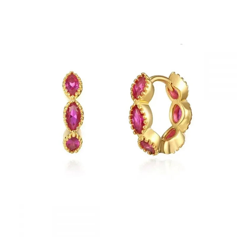Rose Red Zircon Hoop Earrings for Women Minimalist Dangle Party Jewelry Trend 2025