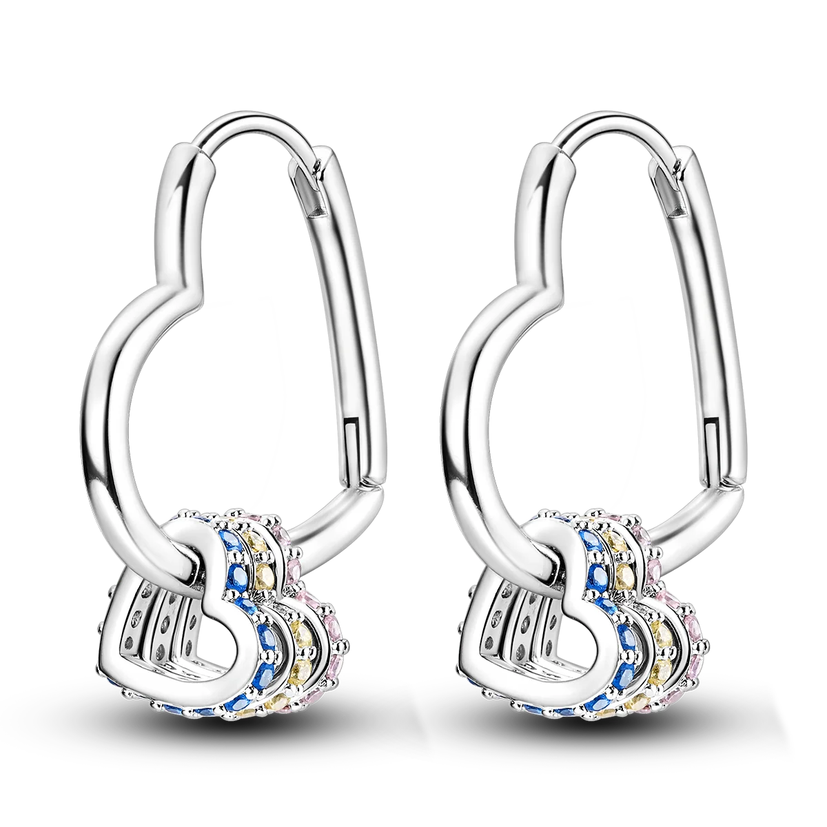 925 Silver Geometric Hoop Earrings for Women with Zircon Moon and Heart Design Fashion Jewelry Gift