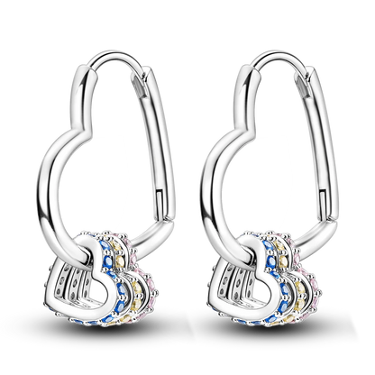 925 Silver Geometric Hoop Earrings for Women with Zircon Moon and Heart Design Fashion Jewelry Gift