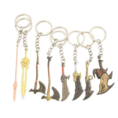 Mini God of War Kratos Blade of Chaos Keychain Metal Model for Men Party Jewelry