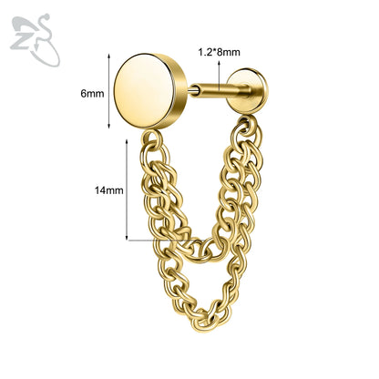 ZS 16G Stainless Steel Stud Earrings for Women and Girls with CZ Crystal Tassel Drop Design