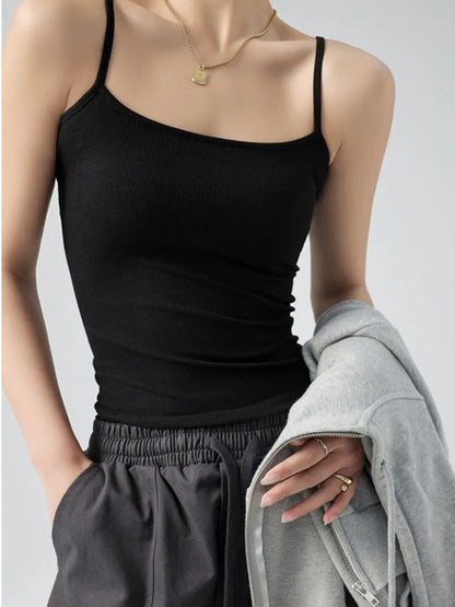 Womens Summer Slim Stretch Spaghetti Strap Tank Top