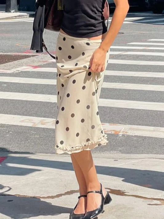 Women's Double Layer Mesh Skirt Zipper Polka Dot Trim