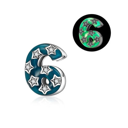 925 Sterling Silver Numeral Noctilucent Zircon Bead Dangle Charm for Bracelet and Necklace Gift