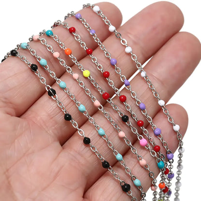 Colorful Enamel Stainless Steel Flat Cross Cable Chains for DIY Jewelry and Fancy Bracelets