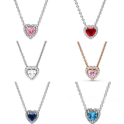 925 Sterling Silver Colorful Heart Necklace Elevated Design Zircon Charm Romantic Holiday Gift Jewelry