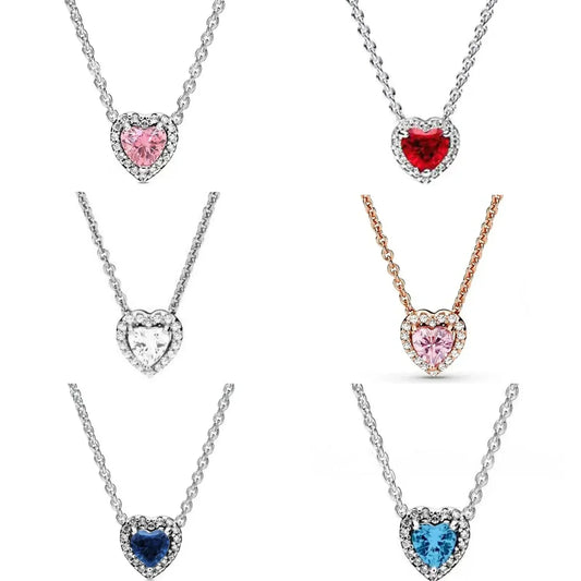 925 Sterling Silver Colorful Heart Necklace Elevated Design Zircon Charm Romantic Holiday Gift Jewelry