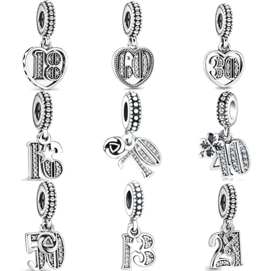 European 925 Sterling Silver Birthday Celebration Pendant Charm Bead for Women Bracelet and Necklace