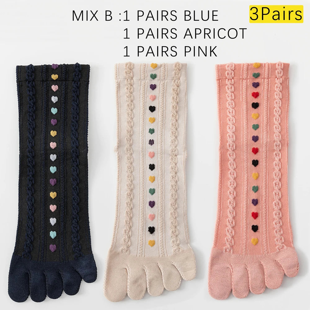 3 Pairs Womens Split Toe Mesh Ankle Socks With Heart