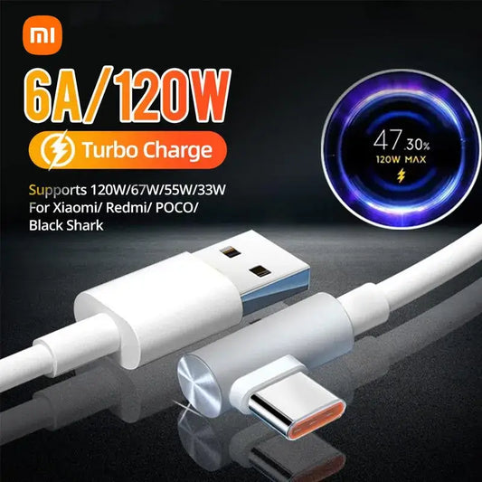 Original Xiaomi 120W 6A USB Super Fast Charger With 90 Degree Type C Cable