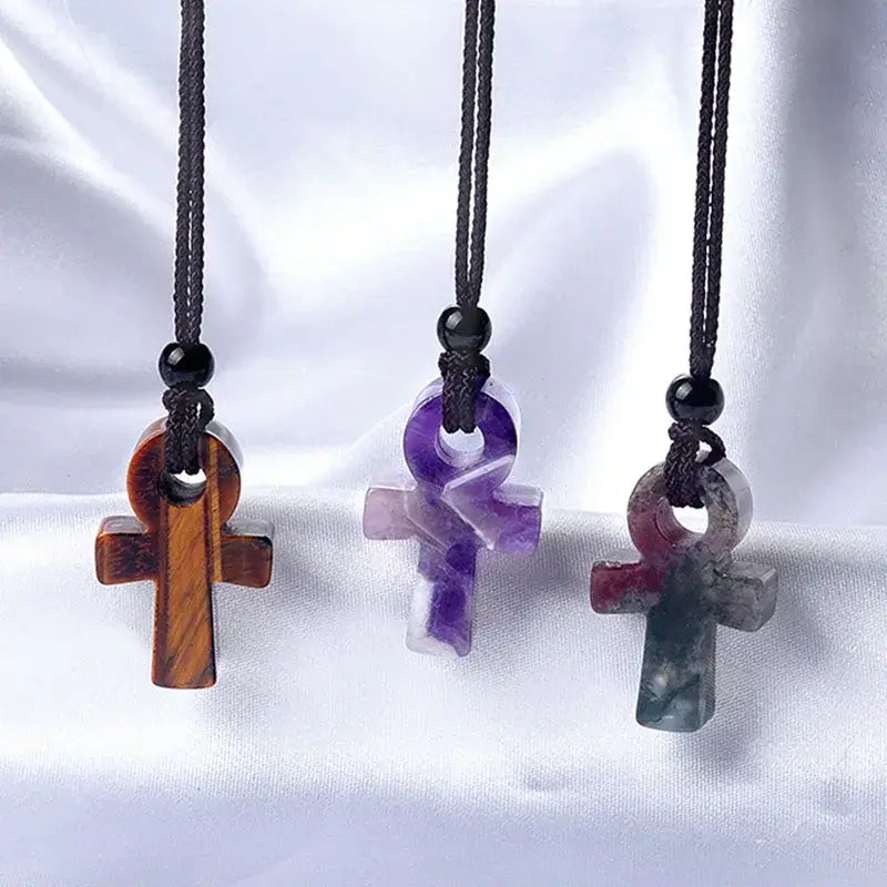 Ancient Egyptian Ankh Cross Agate Amulet Necklace