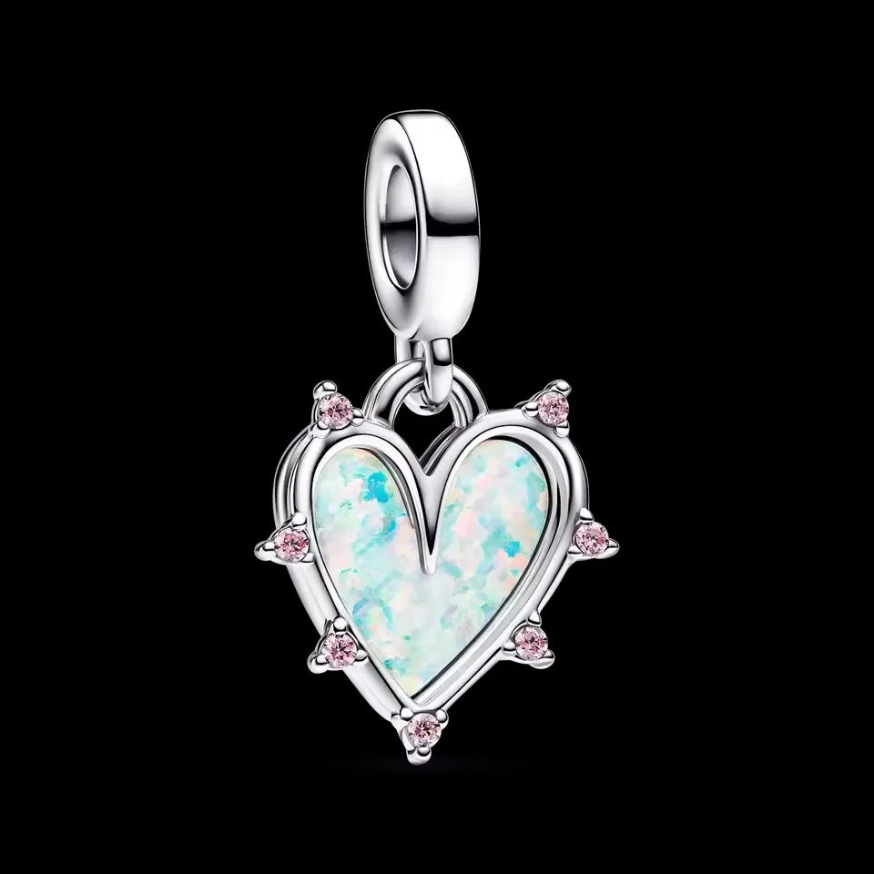Avocado Double Dangle 925 Silver Heart Eternity Charm