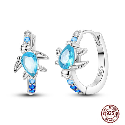 Blue Zircon 925 Sterling Silver Hoop Earrings Star Moon Butterfly Jewelry LTE372