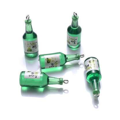 Colorful Glass Sake Bottle Charms for DIY Jewelry and Keychains - 10 Pack