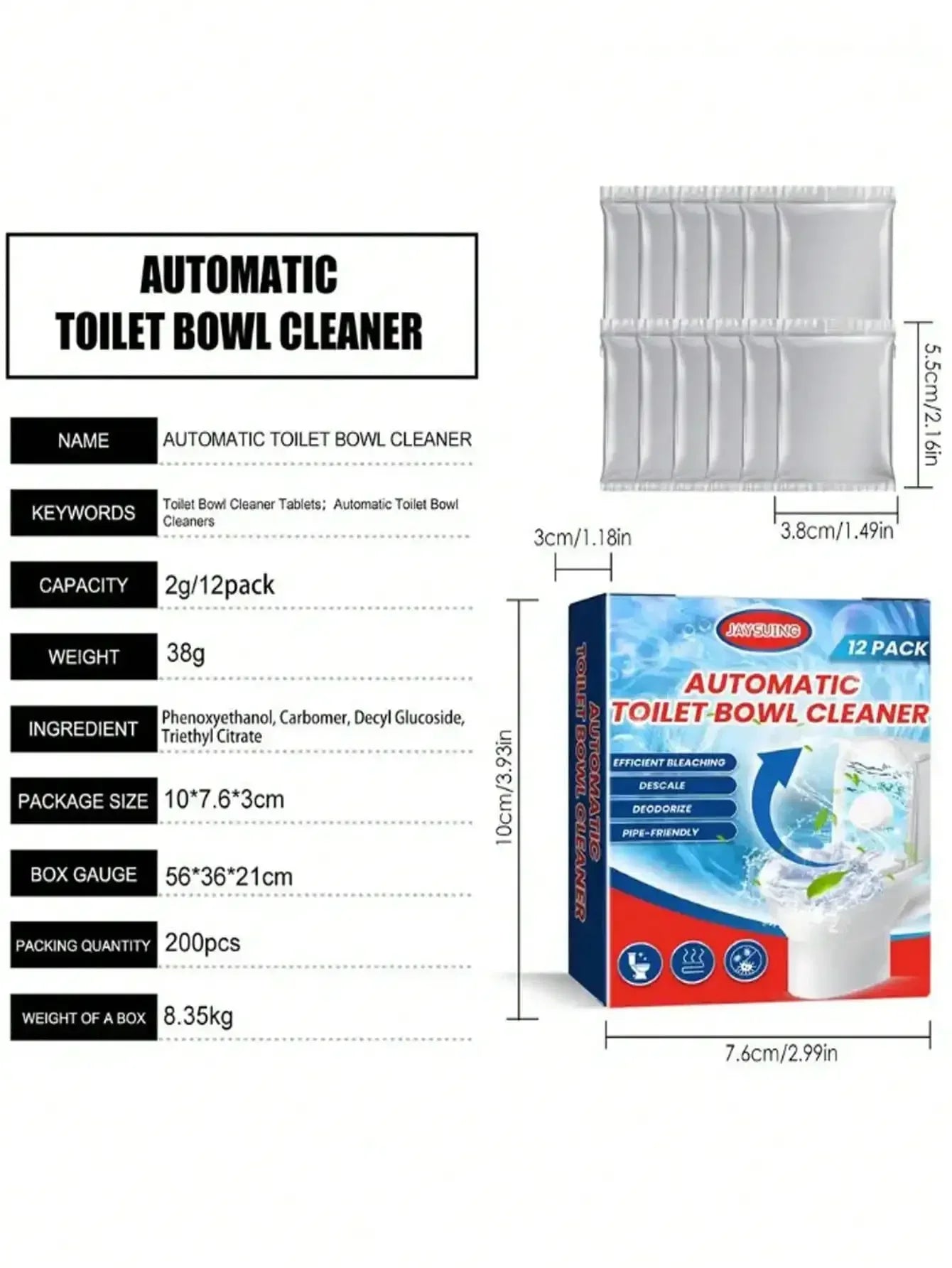 12PS Toilet Cleaner Powerful Water Scum Remover Tablet