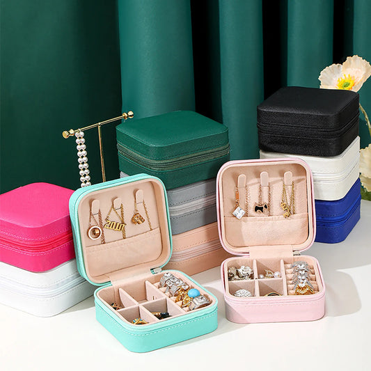 Travel-Friendly PU Leather Jewelry Organizer - Compact Storage Box for Bracelets, Earrings & Rings