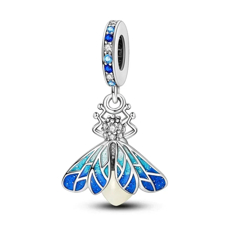Authentic Luminous Firefly Bee Light Bulb Charm Ring Earrings 925 Sterling Silver DIY Jewelry Gift
