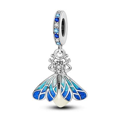 Authentic Luminous Firefly Bee Light Bulb Charm Ring Earrings 925 Sterling Silver DIY Jewelry Gift
