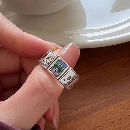 Vintage Punk Poker Card Zircon Ring for Men and Women