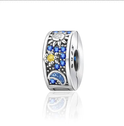 925 Sterling Silver Colorful Butterfly And Cherry Blossom Beads Clip Charm For DIY Bracelets Fine Zircon Jewelry
