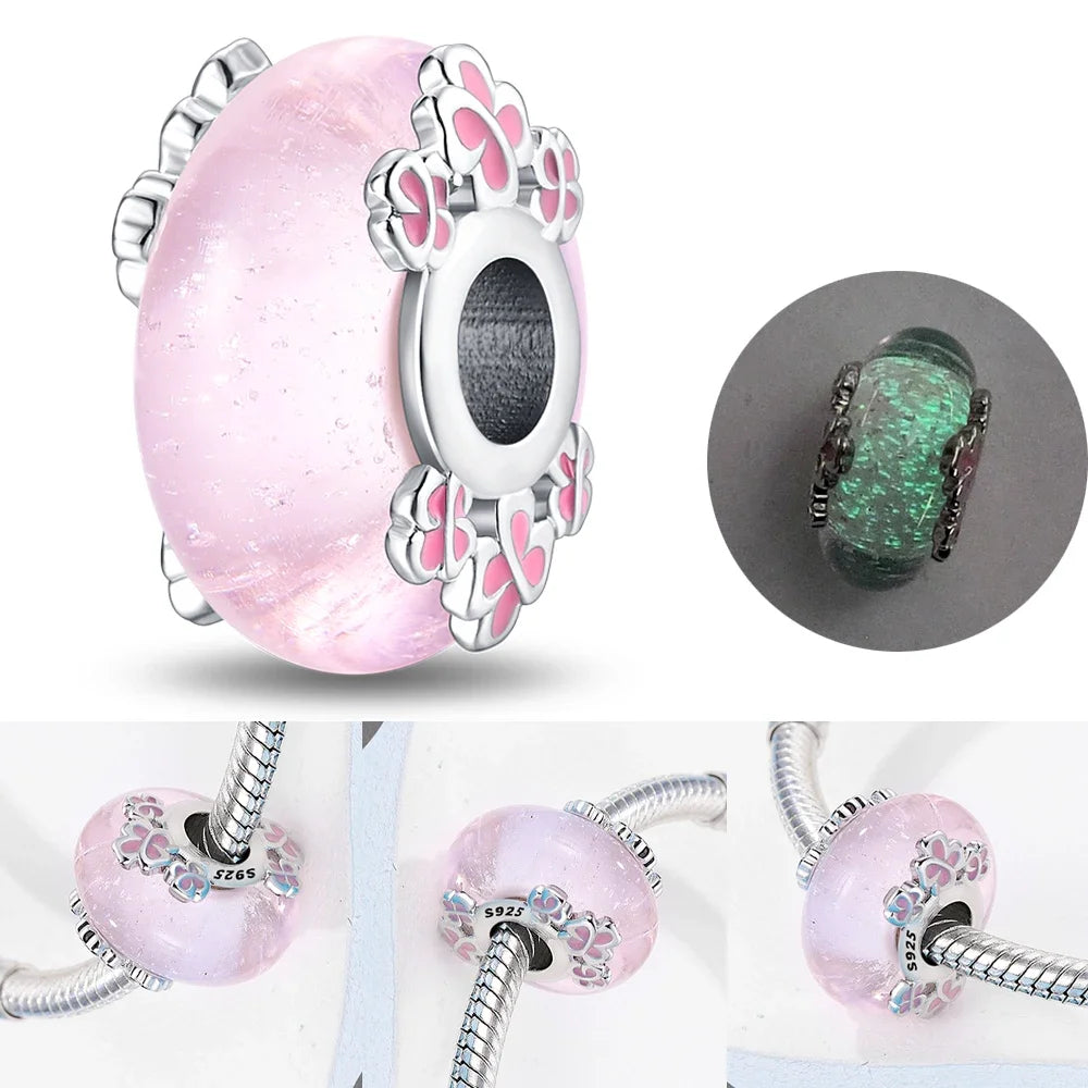 Colorful Flower Murano Glass Charm 925 Sterling Silver Top Rated DIY Jewelry for Bracelets and Necklaces LLZ046