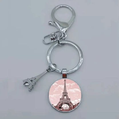 Paris Eiffel Tower Glass Pendant Keychain for Women with Artistic Design