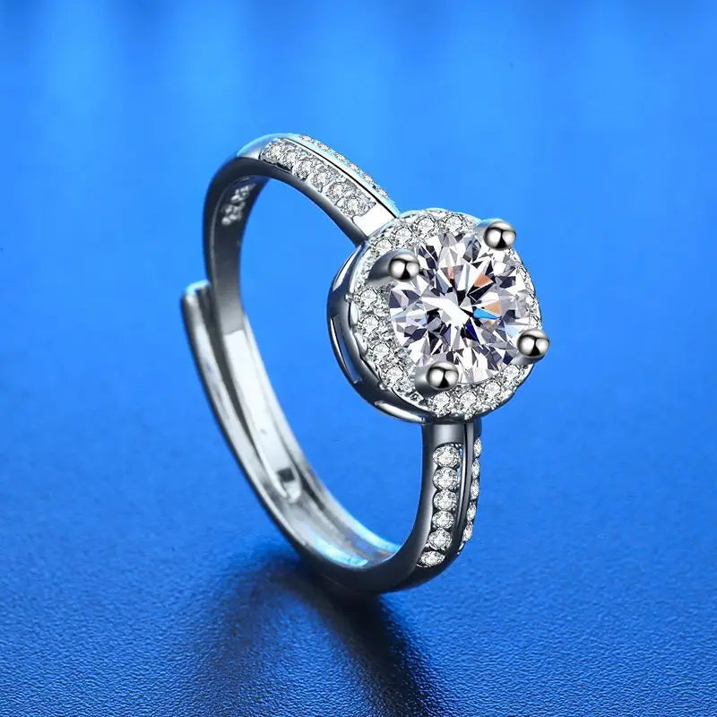 Elegant 925 Sterling Silver Heart Zircon Adjustable Ring for Women