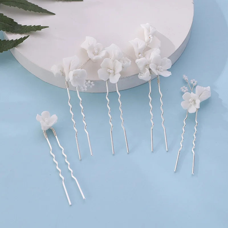 Elegant Bride U-Shaped Hair Sticks - Top-Rated Porcelain Flower Hairpins for Stunning Wedding Looks GE-15